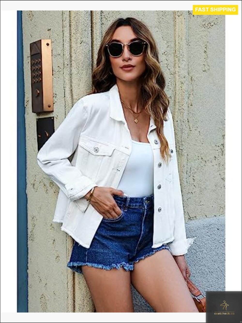 Distressed Denim Jacket Women Vintage Trucker Button Down Long Sleeve Frayed - Picture 6 of 7